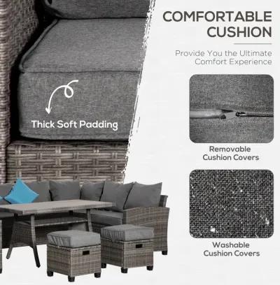 Mixed Grey Patio Set: 6-Piece Wicker Conversation Furniture with Coffee Table