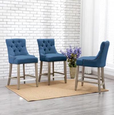 WestinTrends 24" Linen Fabric Tufted Upholstered Counter Stool (Set of 3)