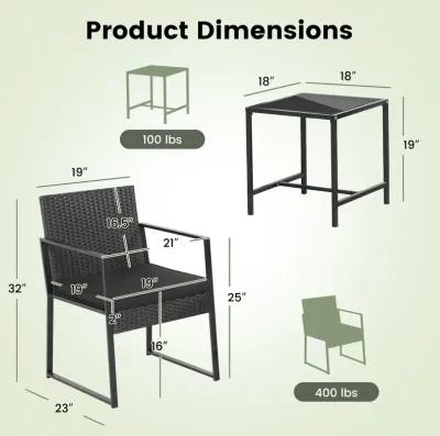 3 Pieces Modern Heavy Duty Patio Furniture Set with Coffee Table