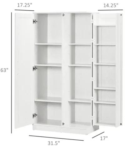 HOMCOM 63" Kitchen Pantry Storage Cabinet, 14-Tier Freestanding Kitchen Cupboard with 2 Doors, Adjustable Shelves for Living Room, Dining Room, White