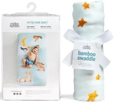 Goodnight Wonderland Crib Sheet & Swaddle Bundle