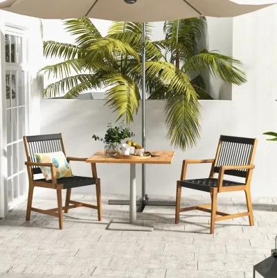 Set of 2 Patio Acacia Wood Dining Chairs with Armrests for Lawn Yard