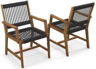 Set of 2 Patio Acacia Wood Dining Chairs with Armrests for Lawn Yard