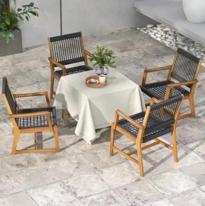 Set of 2 Patio Acacia Wood Dining Chairs with Armrests for Lawn Yard