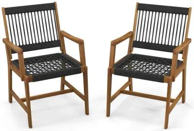 Set of 2 Patio Acacia Wood Dining Chairs with Armrests for Lawn Yard