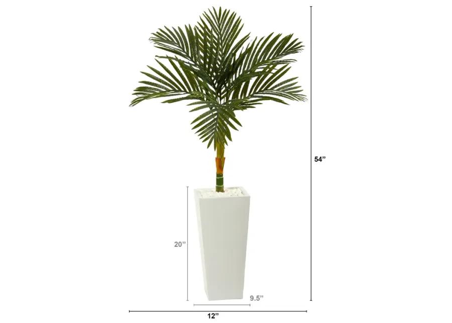 HomPlanti 4.5 Feet Golden Cane Artificial Palm Tree in Tall White Planter