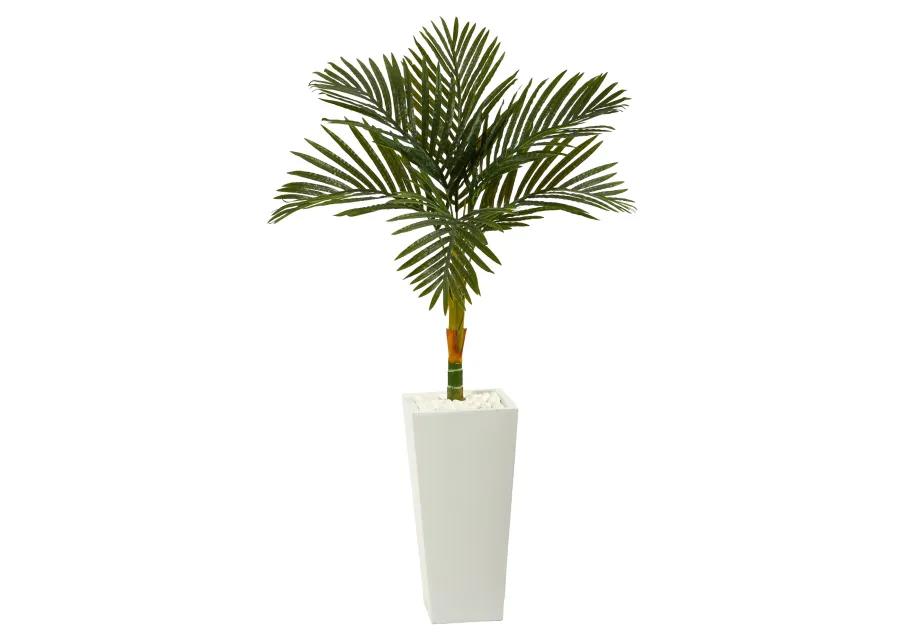 HomPlanti 4.5 Feet Golden Cane Artificial Palm Tree in Tall White Planter