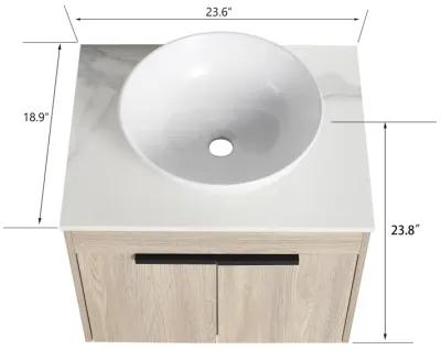 24" Modern Design Float Bathroom Vanity With Ceramic Basin Set