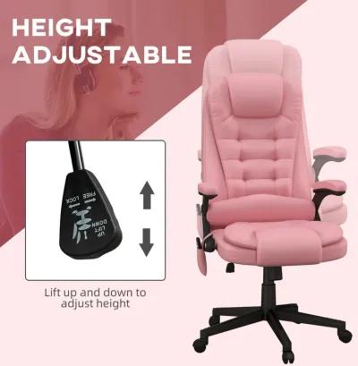 Pink Heated Massage Office Chair: Reclining, 6 Vibration Points