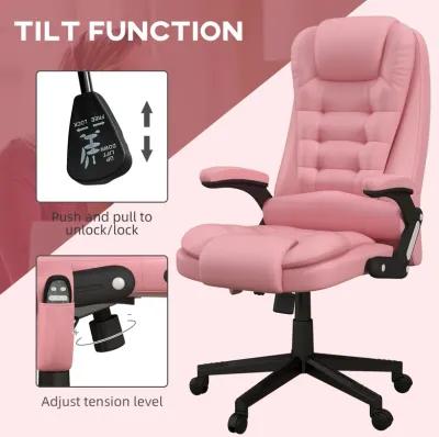 Pink Heated Massage Office Chair: Reclining, 6 Vibration Points