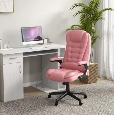 Pink Heated Massage Office Chair: Reclining, 6 Vibration Points