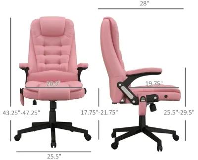 Pink Heated Massage Office Chair: Reclining, 6 Vibration Points