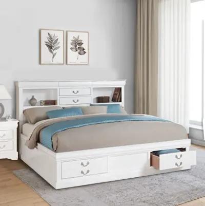 Luxurious And Stylish Queen Size Bed With Storage, White-Benzara