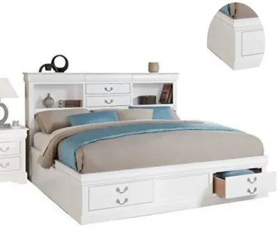 Luxurious And Stylish Queen Size Bed With Storage, White-Benzara