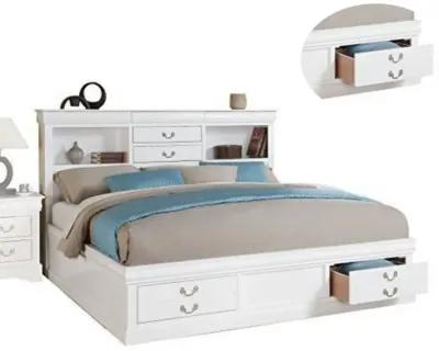 Luxurious And Stylish Queen Size Bed With Storage, White-Benzara