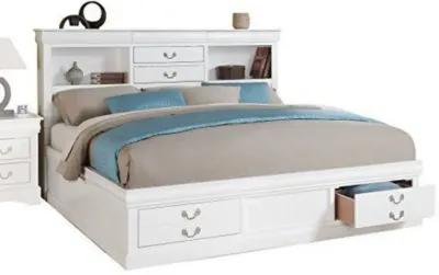 Luxurious And Stylish Queen Size Bed With Storage, White-Benzara