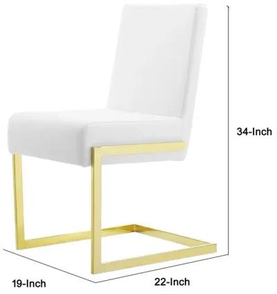 19 Inch Dining Chair, Set of 2, White Vegan Leather, Gold Cantilever Base-Benzara