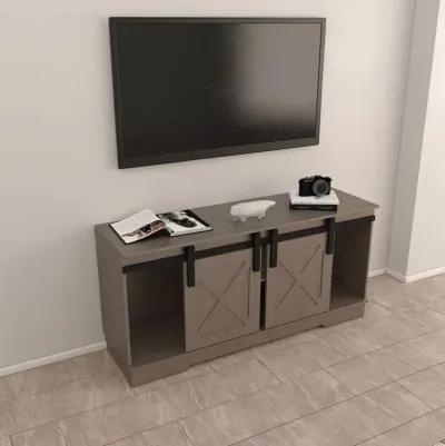 FC Design Klair Living TV Stand with Sliding Barndoors in Rustic Gray