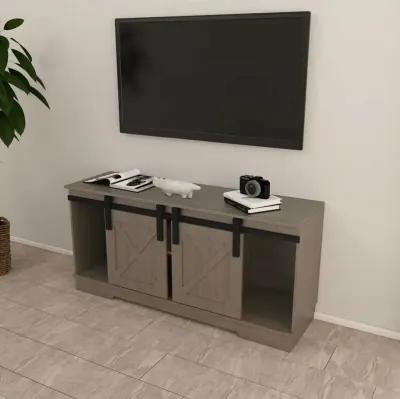 FC Design Klair Living TV Stand with Sliding Barndoors in Rustic Gray