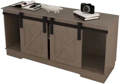 FC Design Klair Living TV Stand with Sliding Barndoors in Rustic Gray