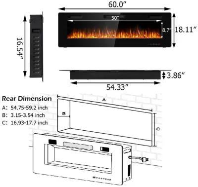 60 Inch Ultra Thin Electric Fireplace with 2 Heat Settings