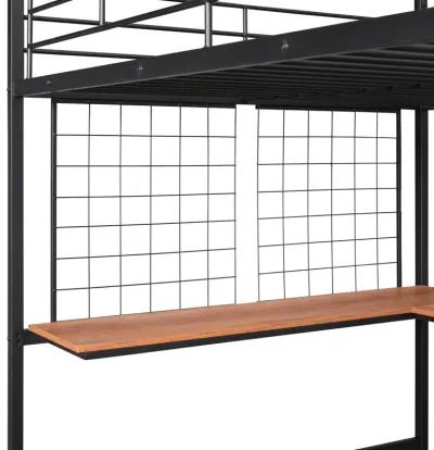 Merax Metal Loft Bed with Desk and Metal Grid