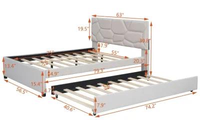 Merax Upholstered Platform Bed with Brick Pattern Headboard and Twin Size Trundle