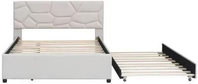 Merax Upholstered Platform Bed with Brick Pattern Headboard and Twin Size Trundle