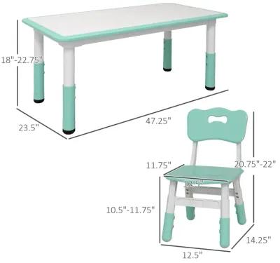 Kids Table and Chair Set with 4 Chairs, Adjustable Height, Easy to Clean Table Surface, for 1.5 - 5 Years Old, Green