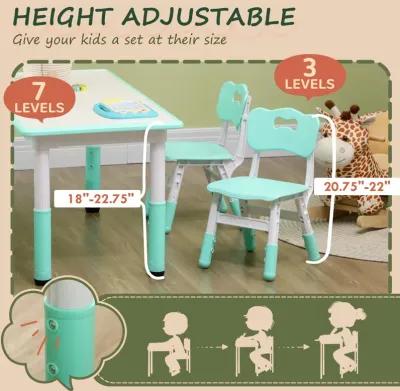 Kids Table and Chair Set with 4 Chairs, Adjustable Height, Easy to Clean Table Surface, for 1.5 - 5 Years Old, Green