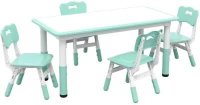 Kids Table and Chair Set with 4 Chairs, Adjustable Height, Easy to Clean Table Surface, for 1.5 - 5 Years Old, Green