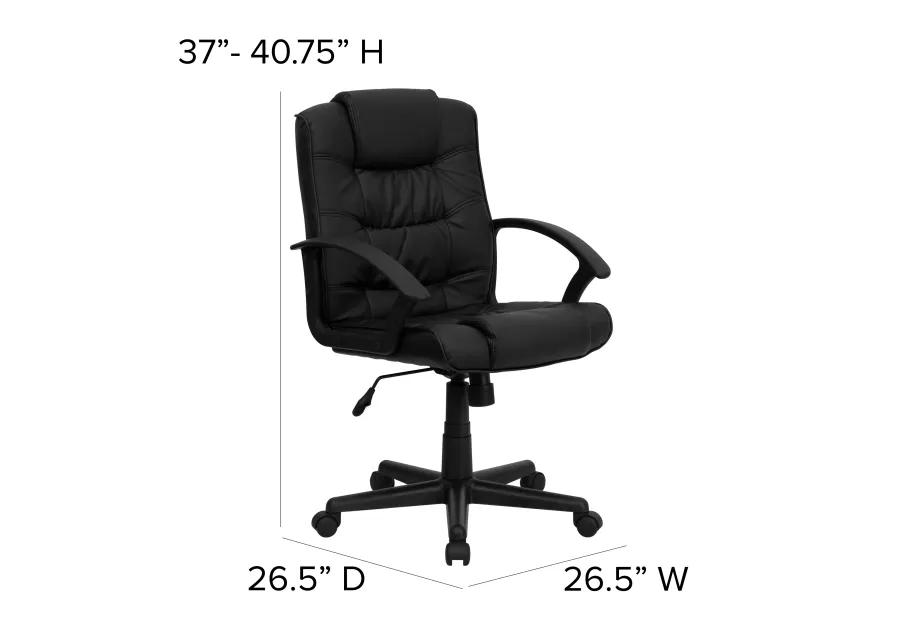 Lindon Mid-Back Black LeatherSoft Swivel Task Office Chair with Arms