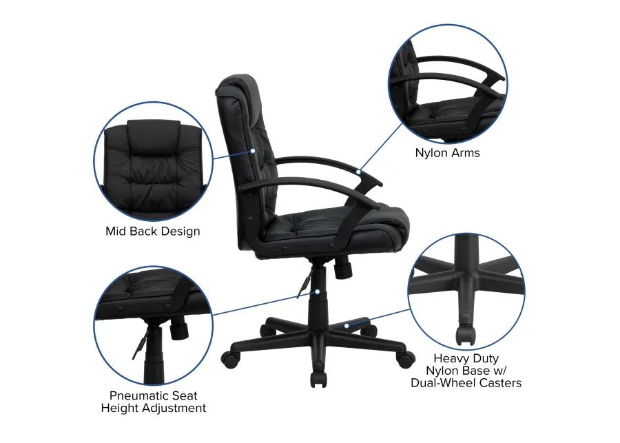 Lindon Mid-Back Black LeatherSoft Swivel Task Office Chair with Arms