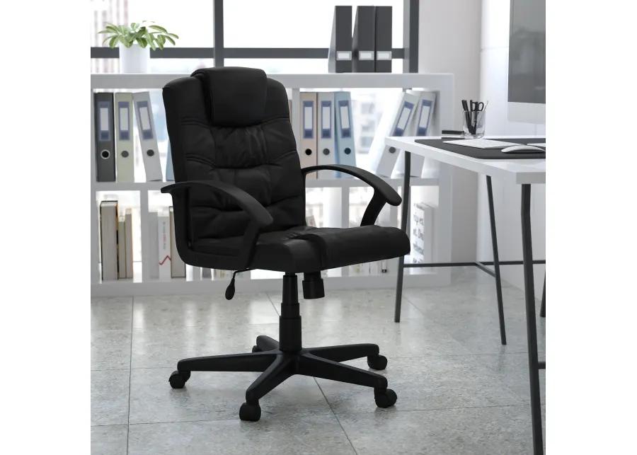 Lindon Mid-Back Black LeatherSoft Swivel Task Office Chair with Arms