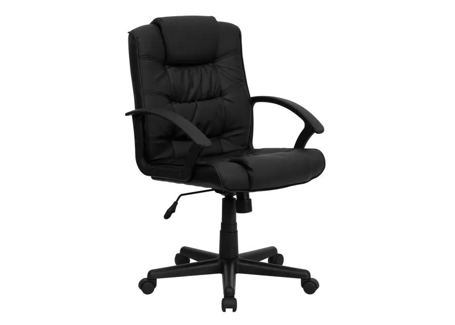 Lindon Mid-Back Black LeatherSoft Swivel Task Office Chair with Arms