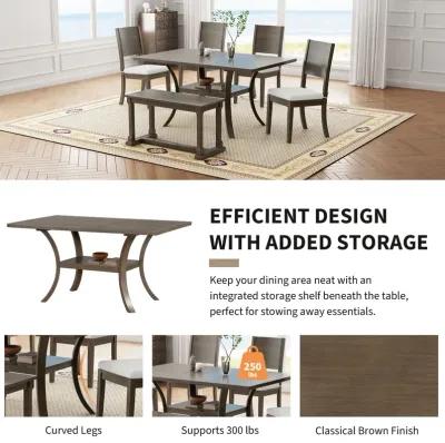 Merax 6-Piece Wood Dining Table Chairs Bench Set