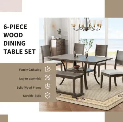 Merax 6-Piece Wood Dining Table Chairs Bench Set