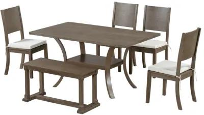 Merax 6-Piece Wood Dining Table Chairs Bench Set