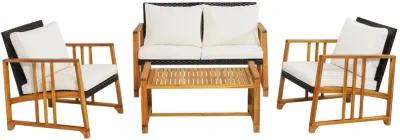 4 Pieces Patio Rattan Conversation Set with Seat and Back Cushions-Off White