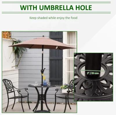 Black Outdoor Dining: 30" Round Cast Aluminum Table with Umbrella Hole