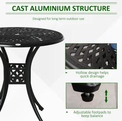 Black Outdoor Dining: 30" Round Cast Aluminum Table with Umbrella Hole