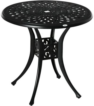 Black Outdoor Dining: 30" Round Cast Aluminum Table with Umbrella Hole