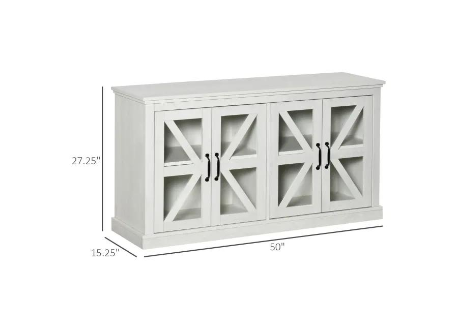 White Dining Storage: Rustic Buffet Sideboard with Glass Door