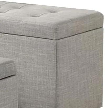 Uriel 3 Piece Storage Bench and 2 Nesting Ottomans, Tufted Light Gray Beige - Benzara