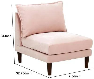 Rio 33 Inch Modular Armless Sofa Chair, Lumbar Cushion, Blush Pink - Benzara