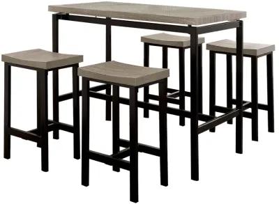 5 Piece Wooden Counter Height Table Set In Natural Brown And Black - Benzara