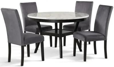 New Classic Furniture Furniture Celeste 5-Pc Faux Marble Round Dining Set  4 Chair-Gray