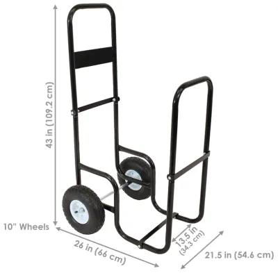 Sunnydaze Powder-Coated Steel Log Cart Carrier and Storage Rack with Wheels