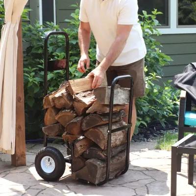 Sunnydaze Powder-Coated Steel Log Cart Carrier and Storage Rack with Wheels