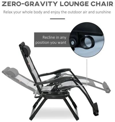 Black Patio Lounger: Zero Gravity Recliner with Cup Holder